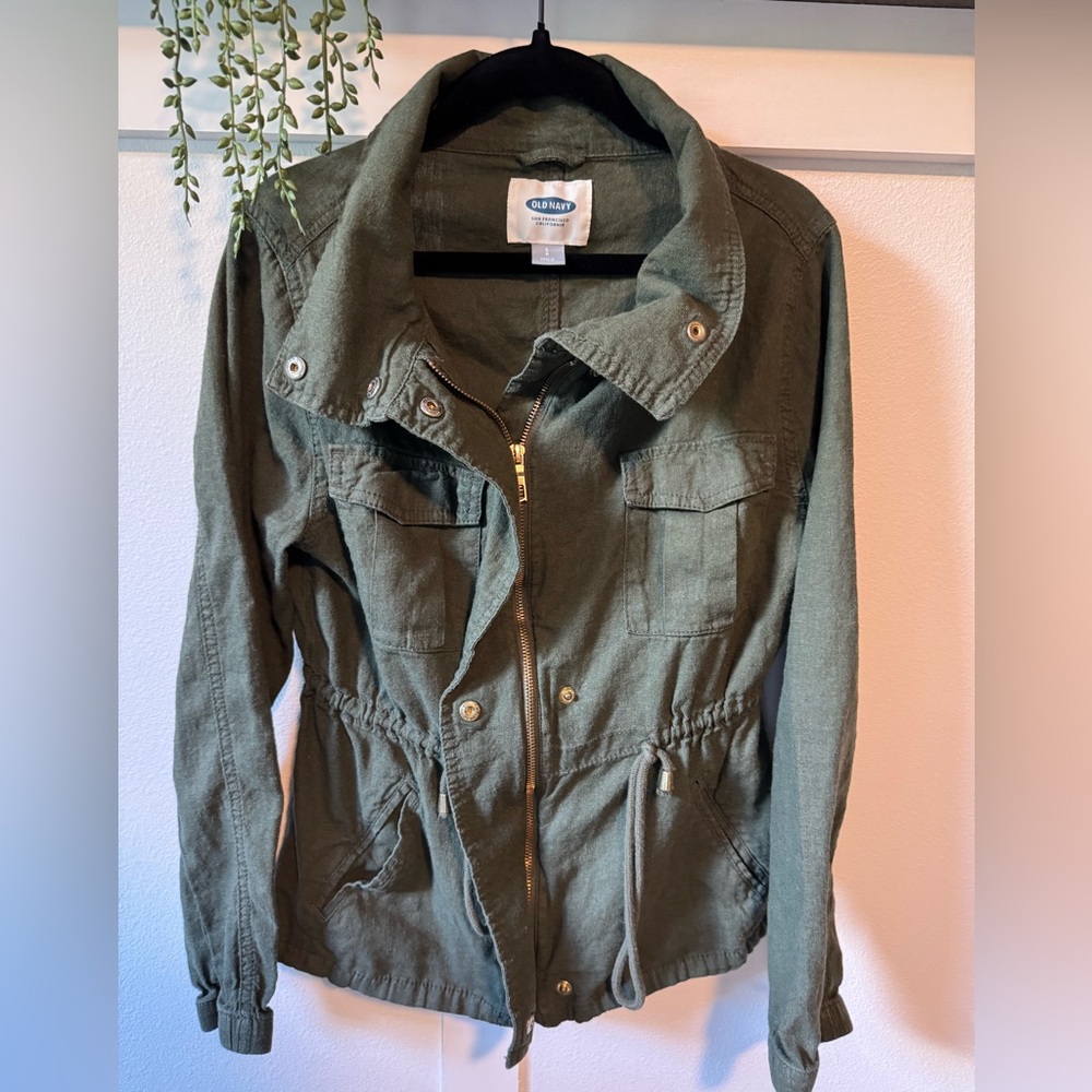 Old Navy Green Bomber Jacket Small Petite Olive Green Utility Jacket